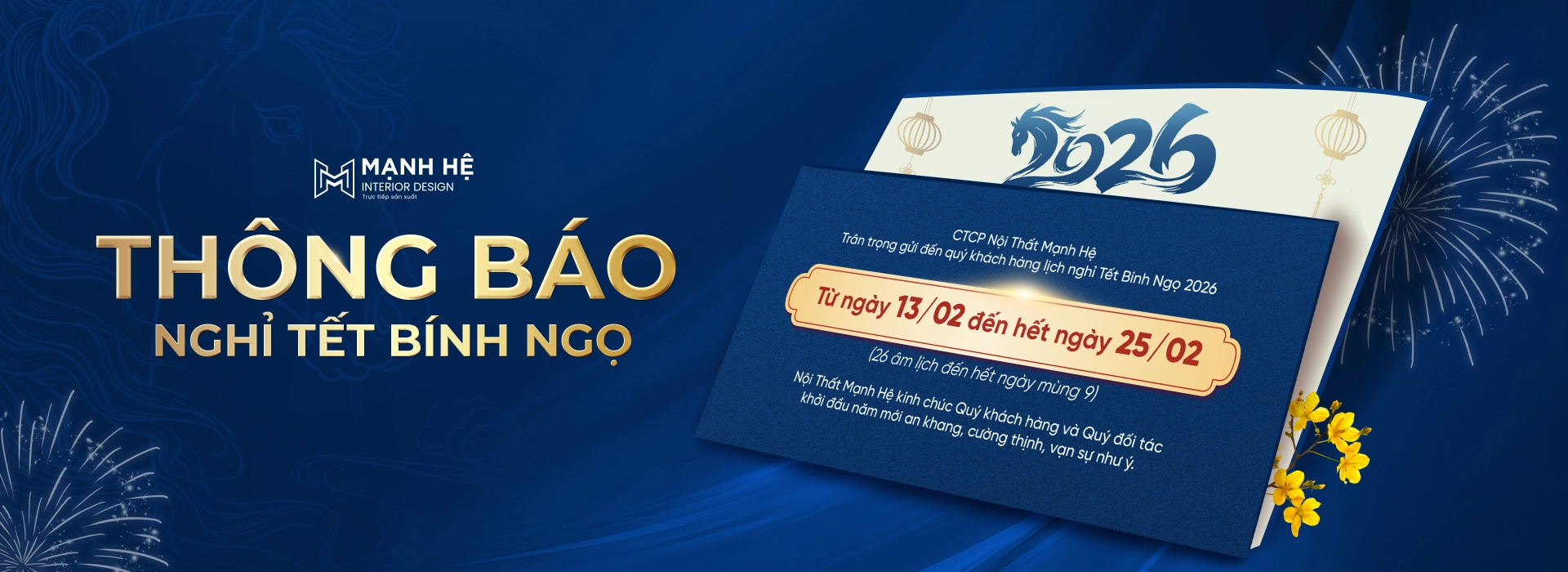 Lịch nghỉ tết nguyên đán - 2026 Nội Thất Mạnh Hệ