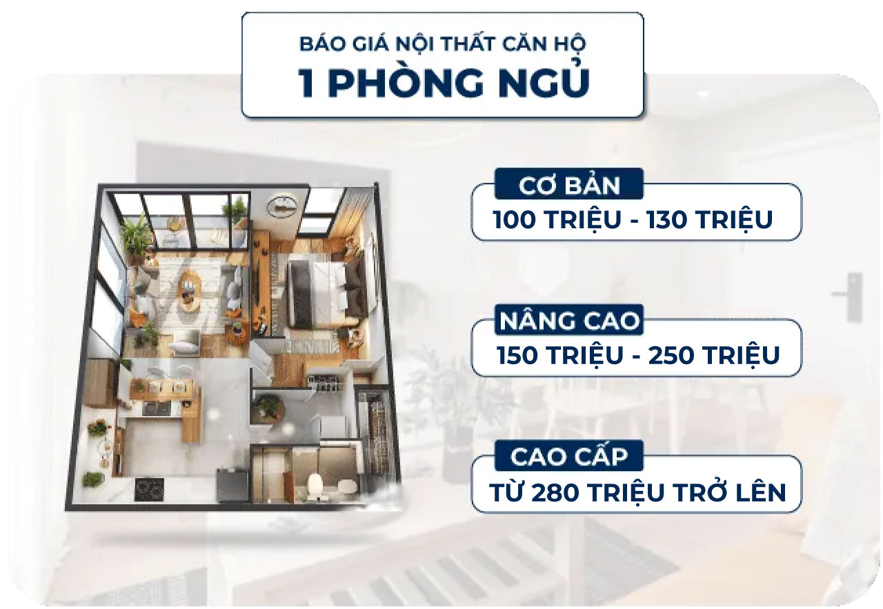 Báo giá thi công nội thất căn hộ 1 phòng ngủ