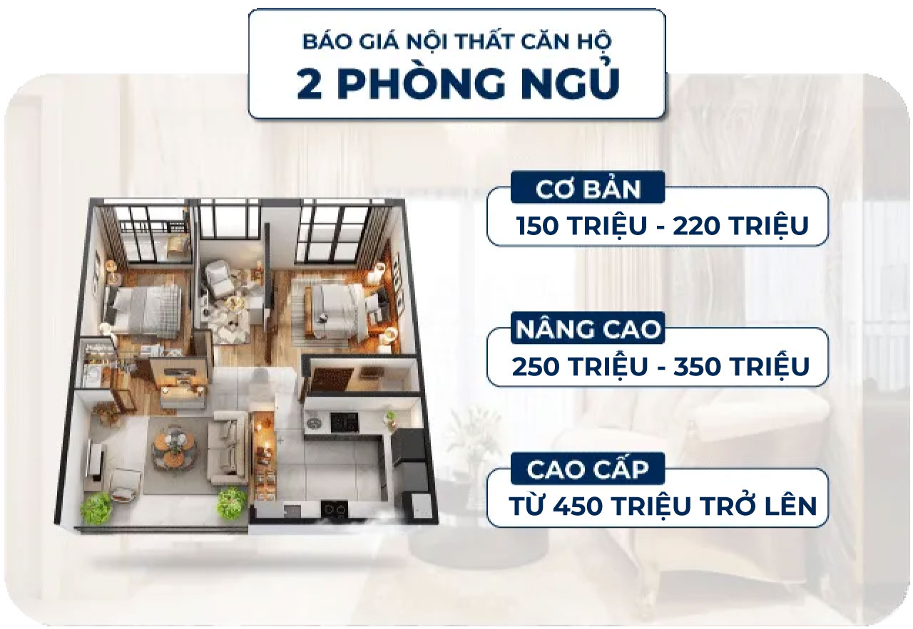 báo giá thi công nội thất căn hộ 2 phòng ngủ