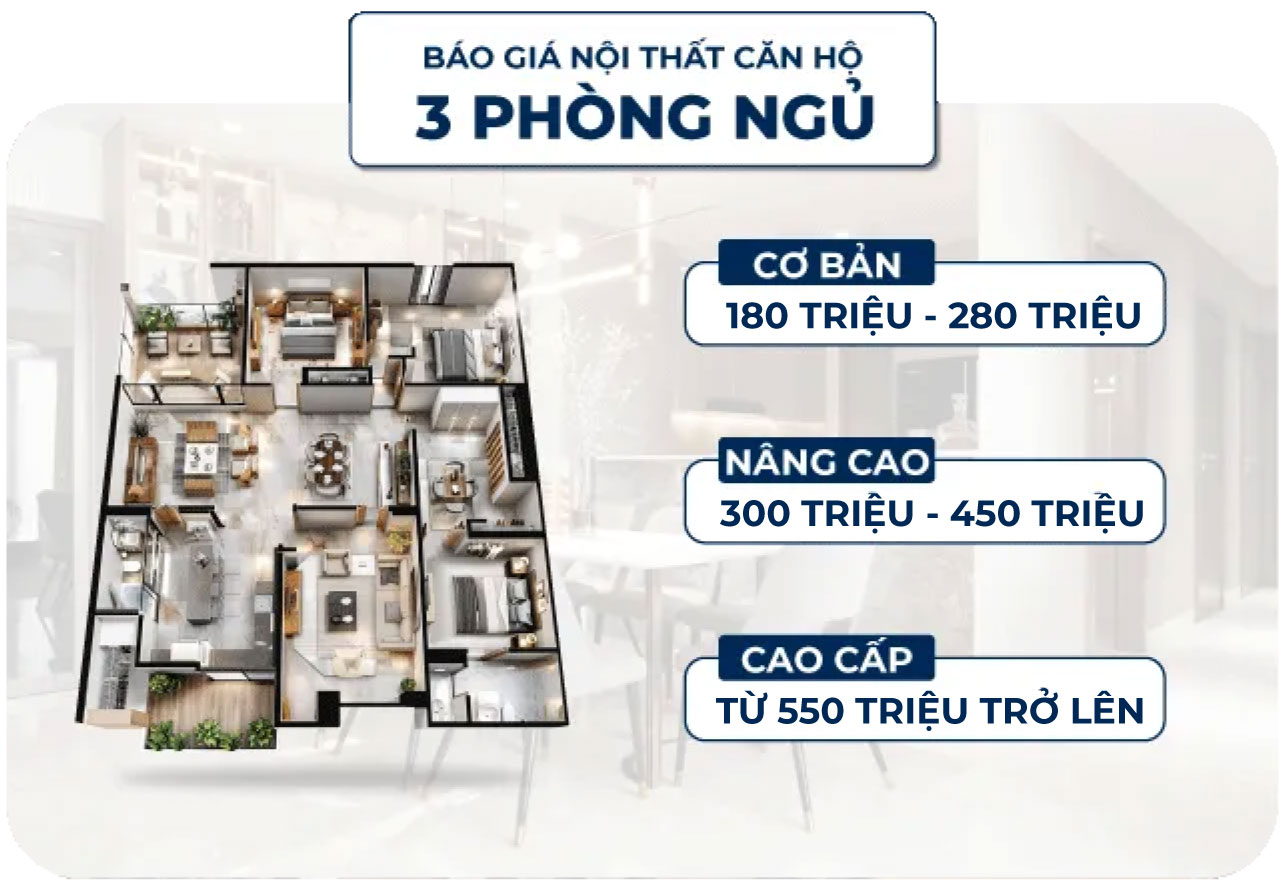 báo giá thi công nội thất căn hộ 3 phòng ngủ