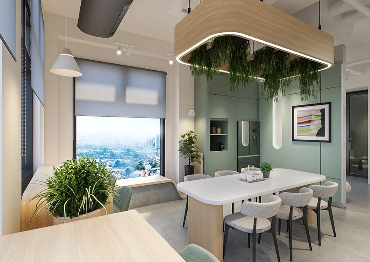 Khu vực Pantry văn phòng ấm cúng với đầy đủ tiện nghi là nơi lý tưởng để nhân viên nghỉ ngơi và nạp lại năng lượng sau giờ làm việc.