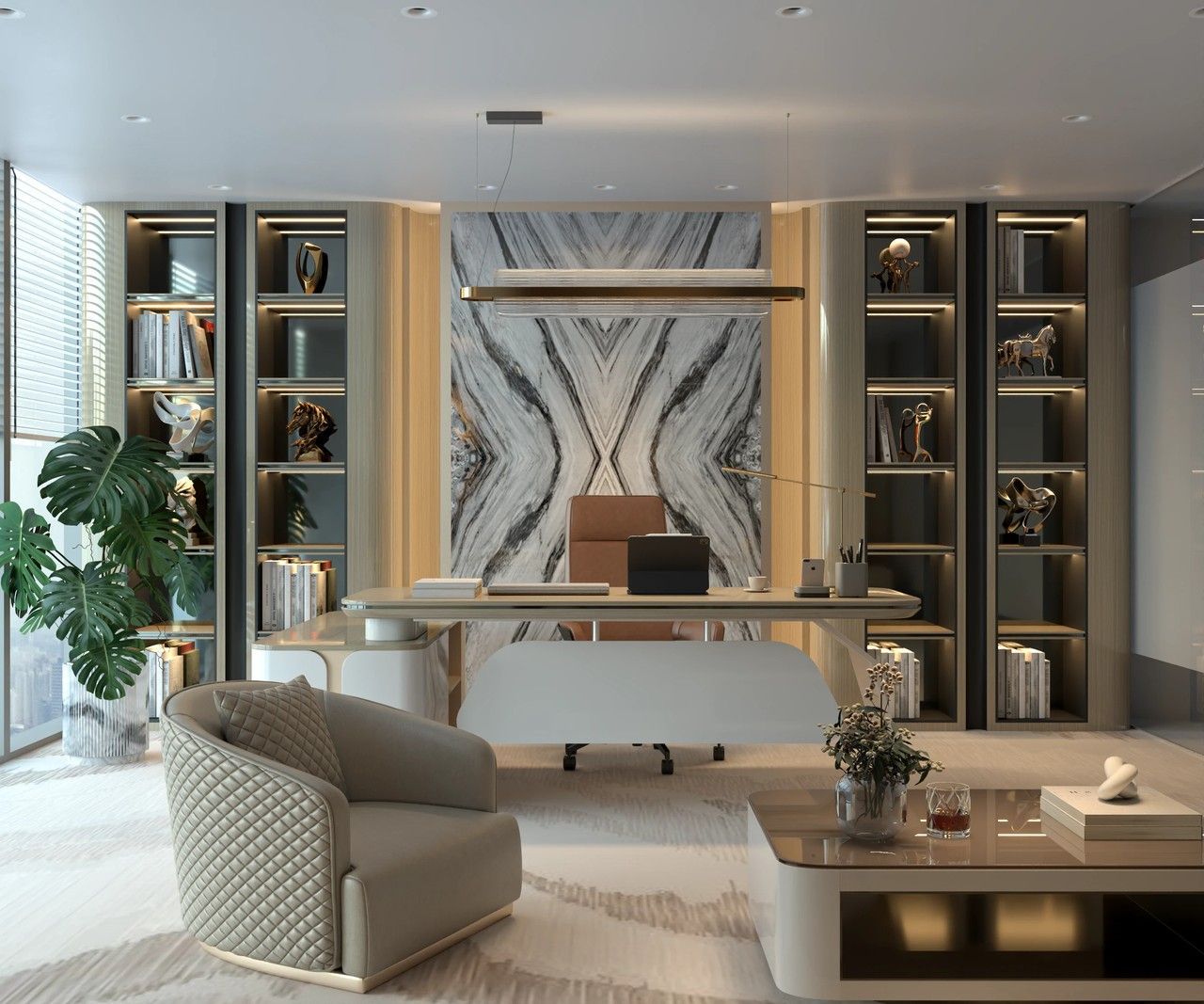 Bố trí thêm cây xanh trong phòng làm việc cho giám đốc giúp căn phòng thêm tươi mát