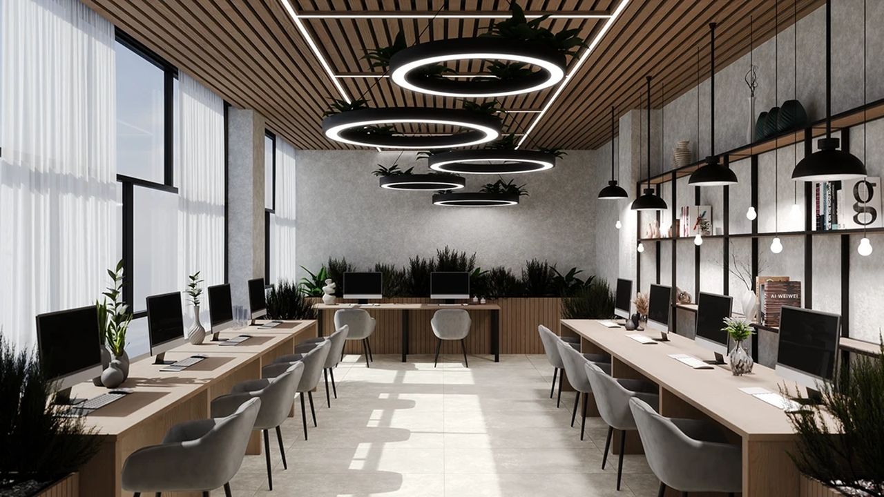 Thiết kế văn phòng phong cách eco kết hợp cây xanh giúp lọc không khí tốt