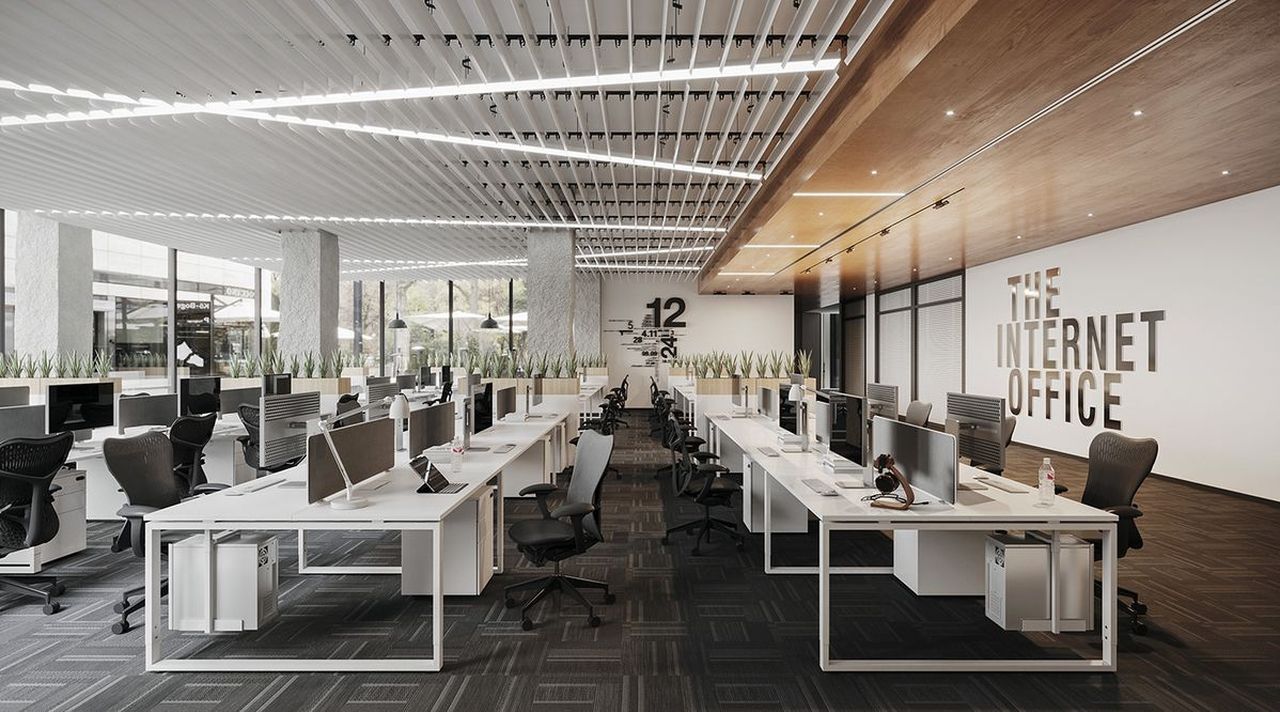 Mẫu thiết kế văn phòng hiện đại chú trọng vào công năng sử dụng mang đến sự tiện nghi cho các phòng ban.