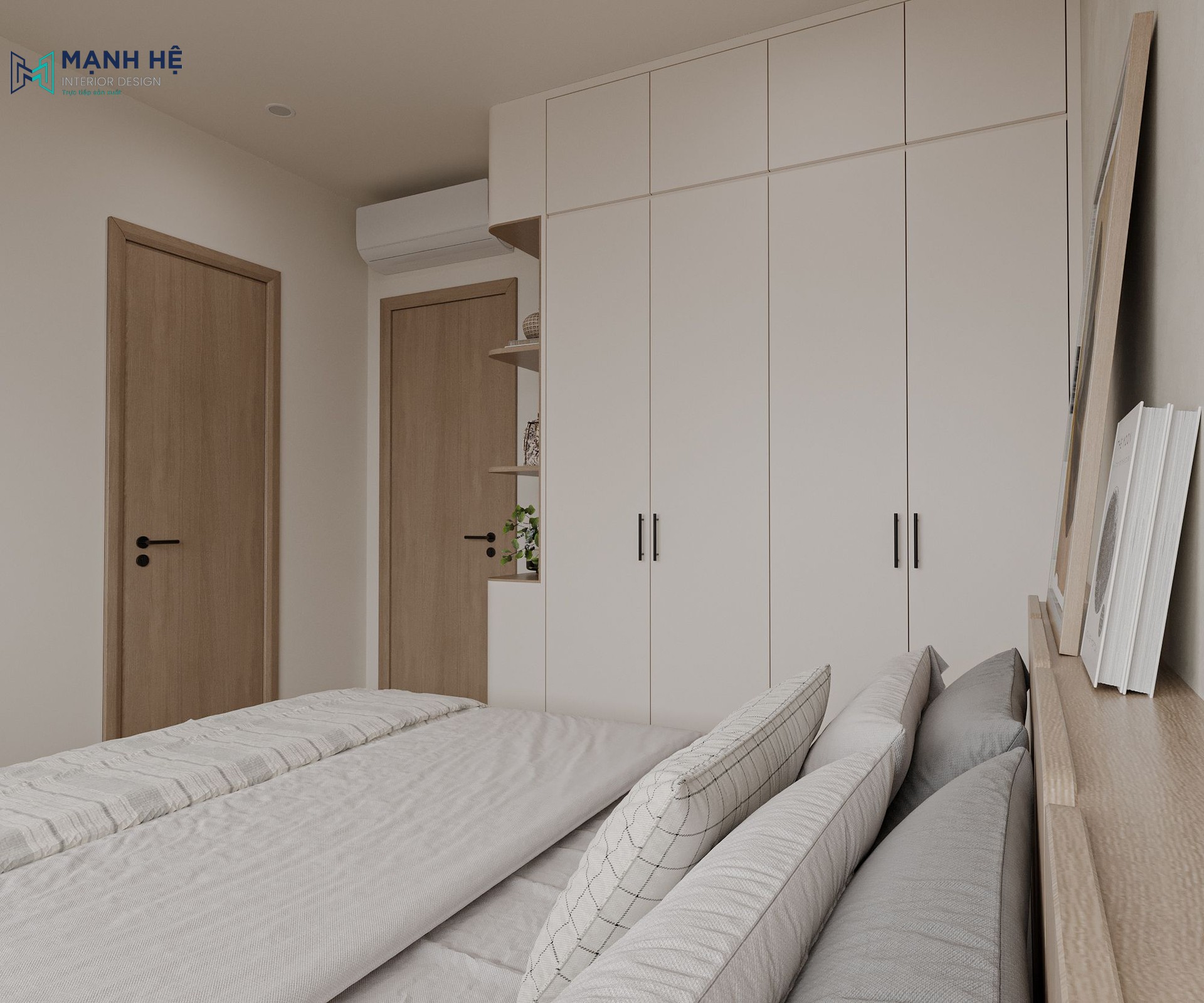 Từng chi tiết nội thất từ vách đầu giường đến hệ tủ đều được bo tròn tỉ mỉ, đảm bảo an toàn và tạo nét uyển chuyển cho tổng thể không gian.