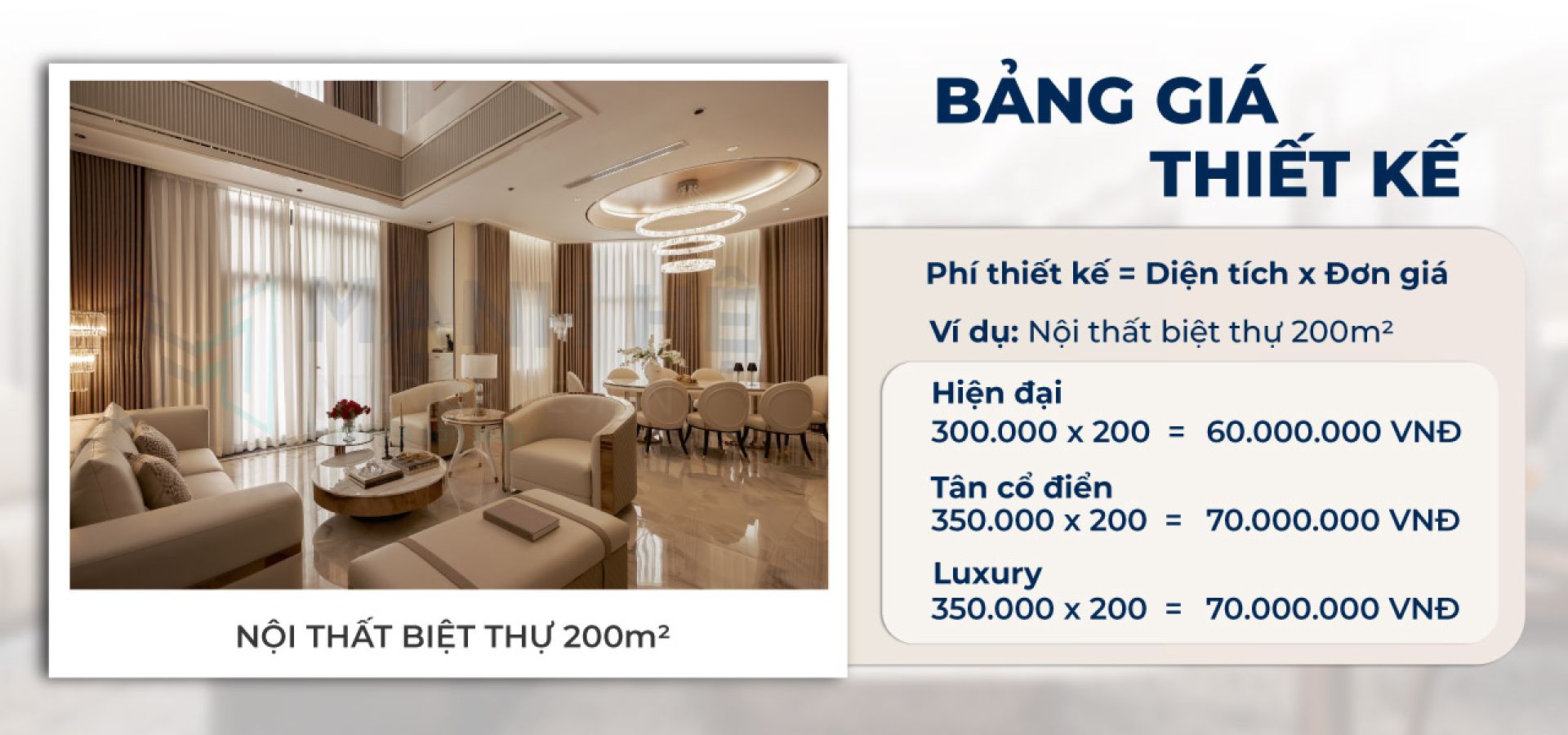 Bảng giá thiết kế nội thất biệt thự theo diện tích