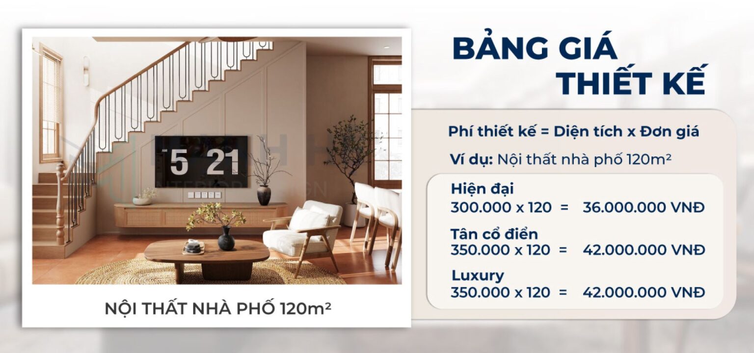Cách tính giá thiết kế nội thất nhà phố theo từng phong cách, bạn có thể áp dụng tương tự cho chung cư và biệt thự