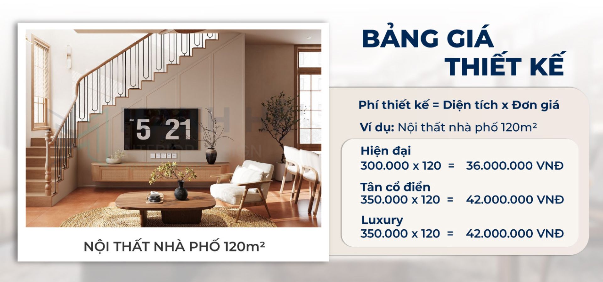 Bảng giá thiết kế nội thất tại Mạnh Hệ