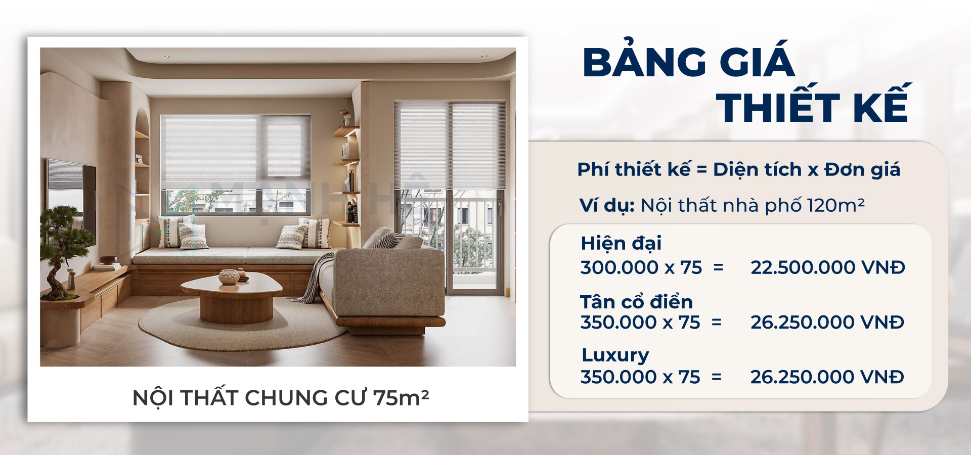 Bảng giá thiết kế nội thất phòng khách tại Mạnh Hệ