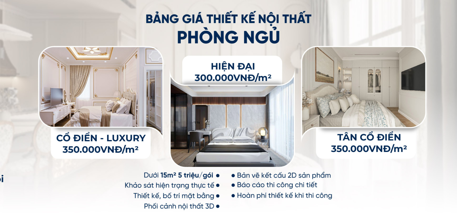 Bảng giá thiết kế nội thất phòng ngủ chung cư mới nhất tại Mạnh Hệ