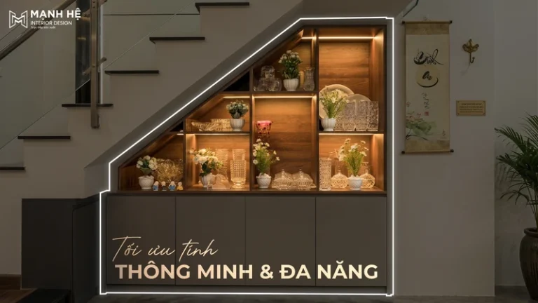 Sử dụng nội thất thông minh được thiết kế theo kích thước thực tế giúp tối ưu diện tích và lưu trữ khoa học cho nhà phố hẹp ngang.